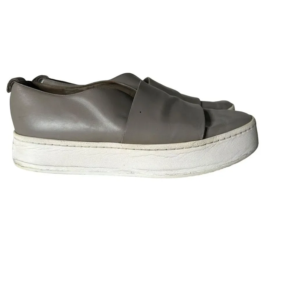 Vince Women's Platform Sneakers Size 9 Wallace Leather‎ Gray Slip On Shoes